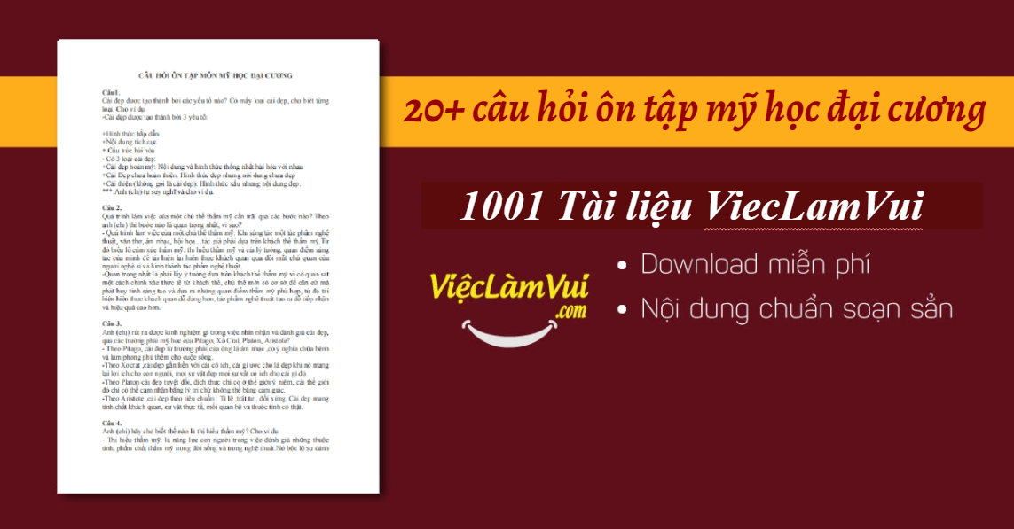 20 câu hỏi ôn tập mỹ học đại cương 2011 ViệcLàmVui