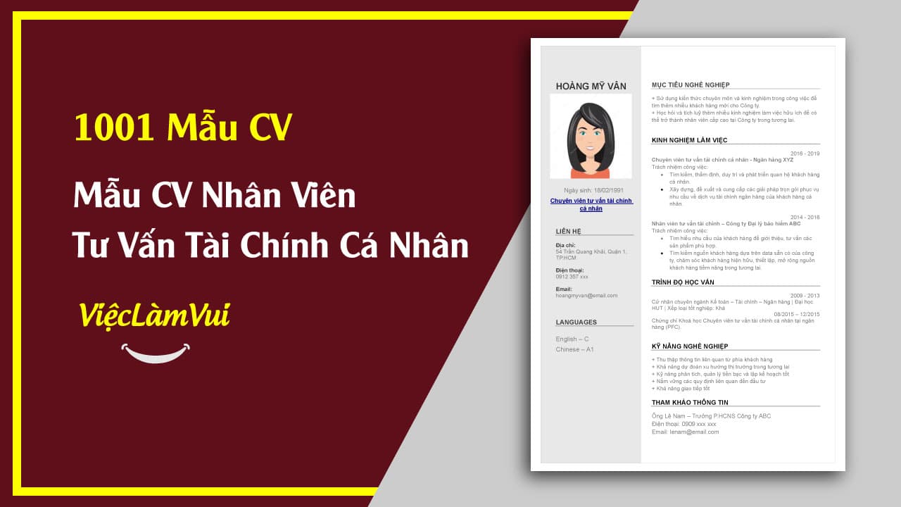 Mẫu CV Chuyên Viên Tư Vấn Tài Chính Cá Nhân