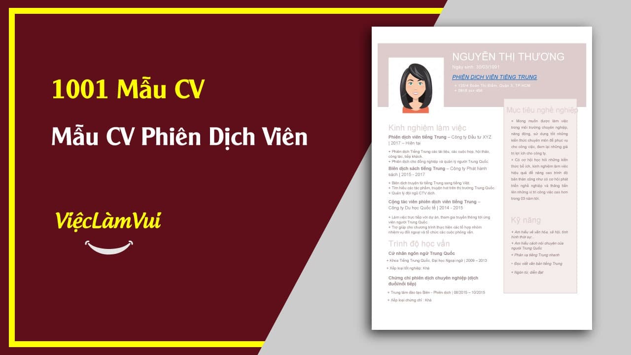 Mẫu CV Phiên Dịch Viên