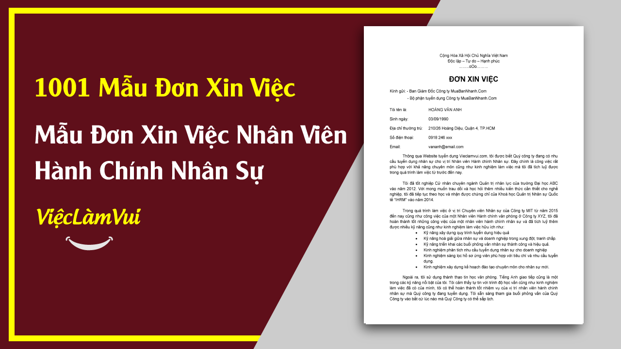 Mẫu Đơn Xin Việc Hành Chính Nhân Sự