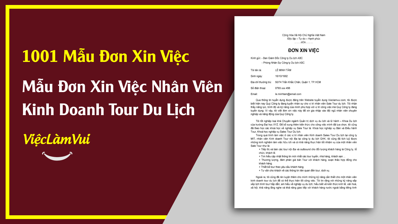 Mẫu Đơn Xin Việc Nhân Viên Kinh Doanh Tour Du Lịch
