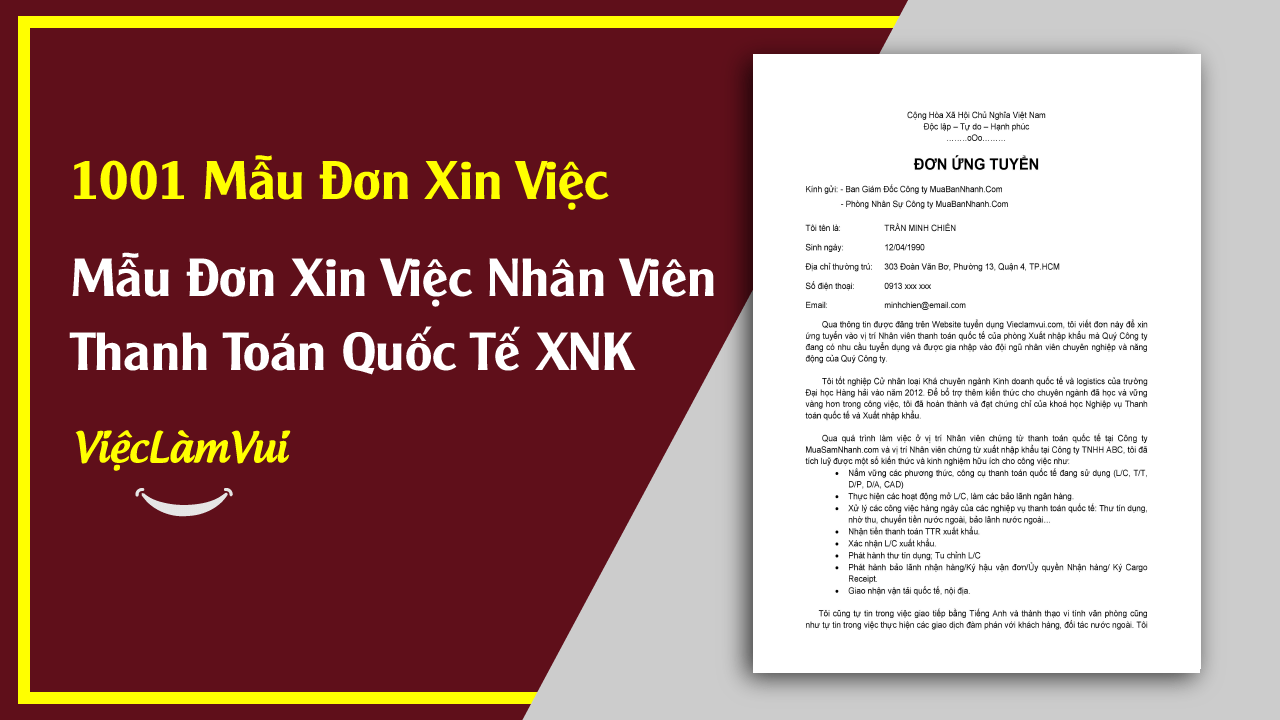 Mẫu Đơn Xin Việc Nhân Viên Thanh Toán Quốc Tế