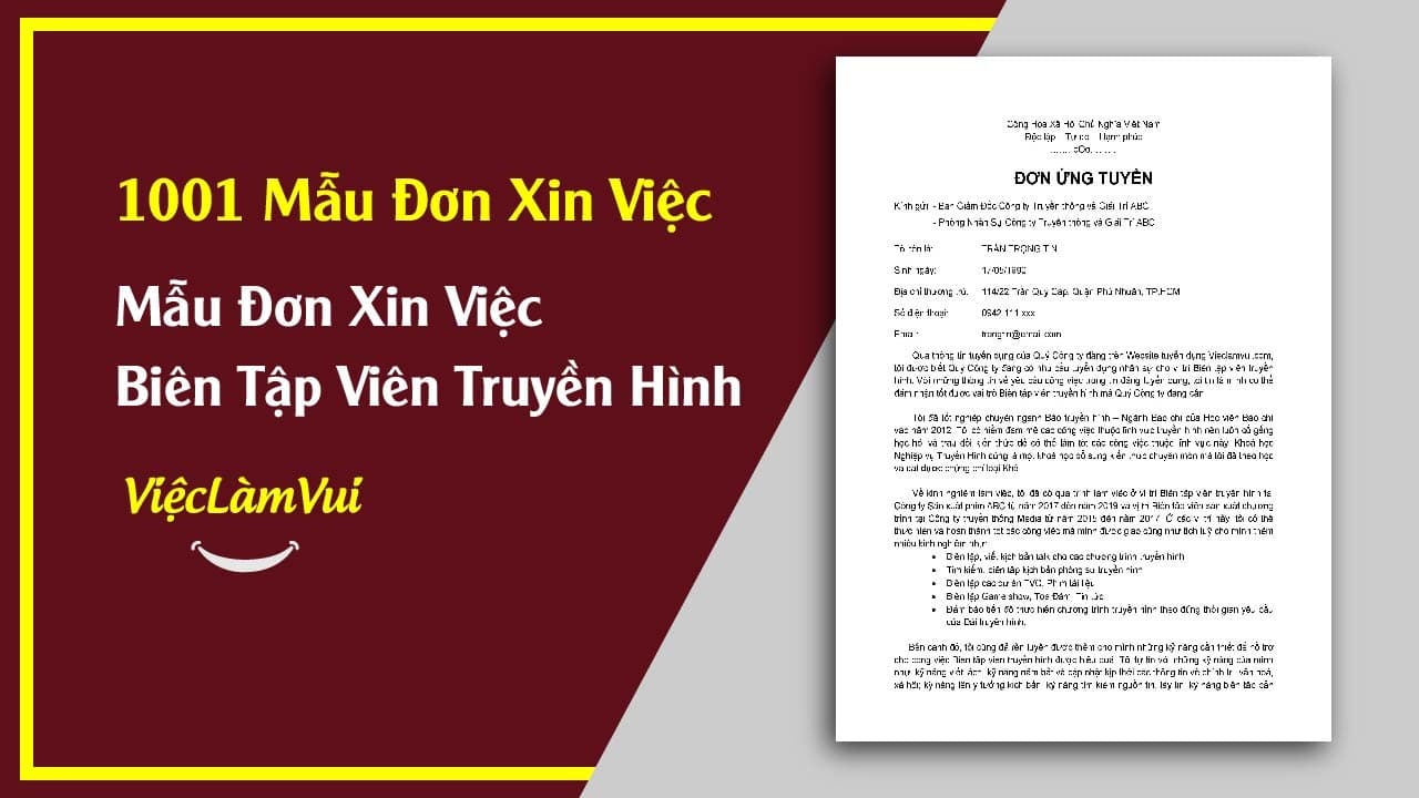 Mẫu Đơn Xin Việc Biên Tập Viên Truyền Hình