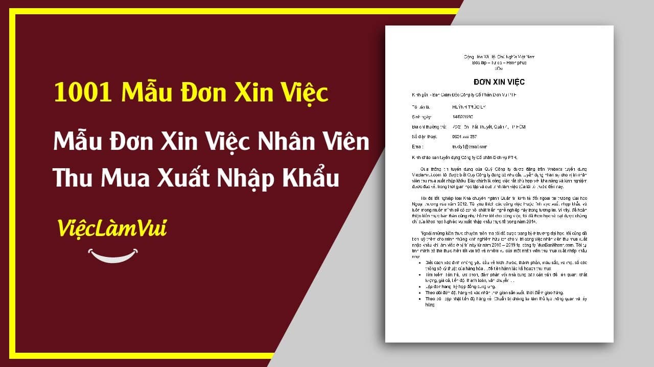 Mẫu Đơn Xin Việc Nhân Viên Thu Mua Xuất Nhập Khẩu