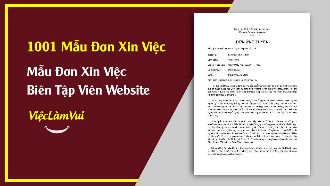 Mẫu Đơn Xin Việc Biên Tập Viên Website