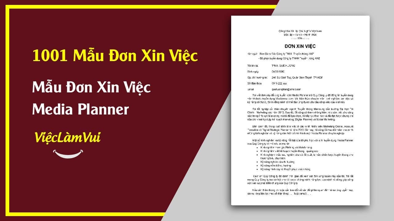 Mẫu Đơn Xin Việc Media Planner