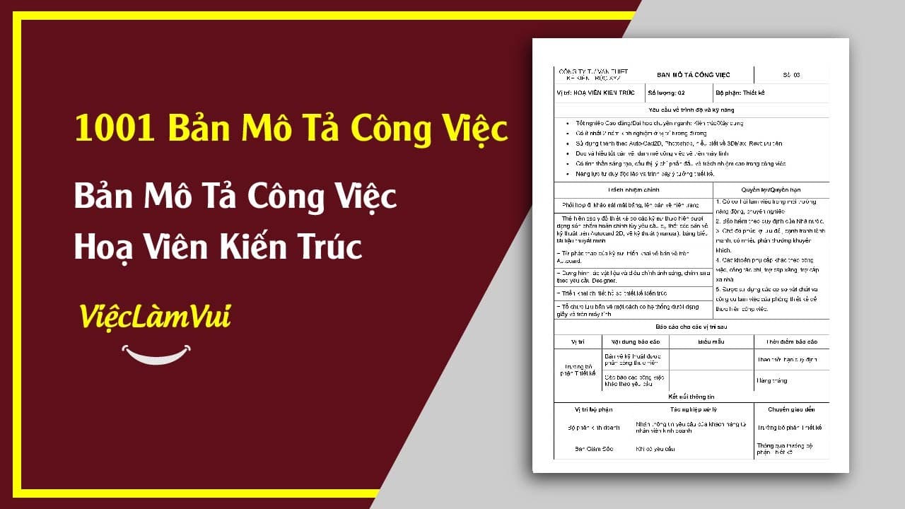 Mẫu Bản Mô Tả Công Việc Hoạ Viên Kiến Trúc