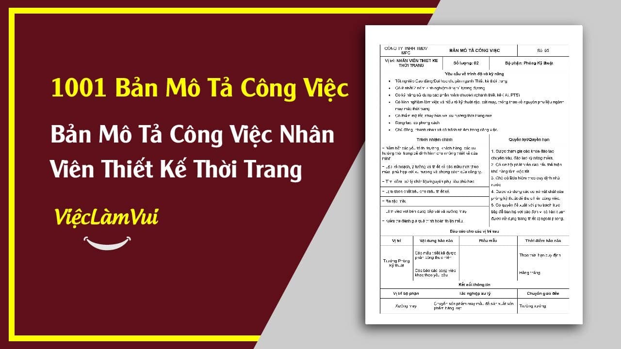 Mẫu Bản Mô Tả Công Việc Nhân Viên Thiết Kế Thời Trang
