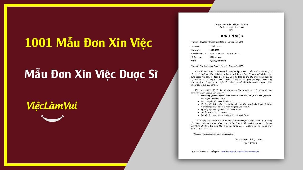 Mẫu Đơn Xin Việc Dược Sĩ