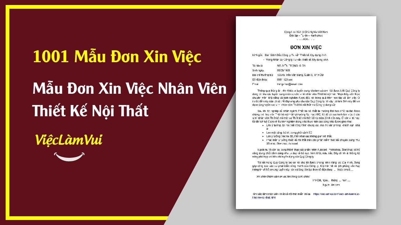 Mẫu Đơn Xin Việc Nhân Viên Thiết Kế Nội Thất