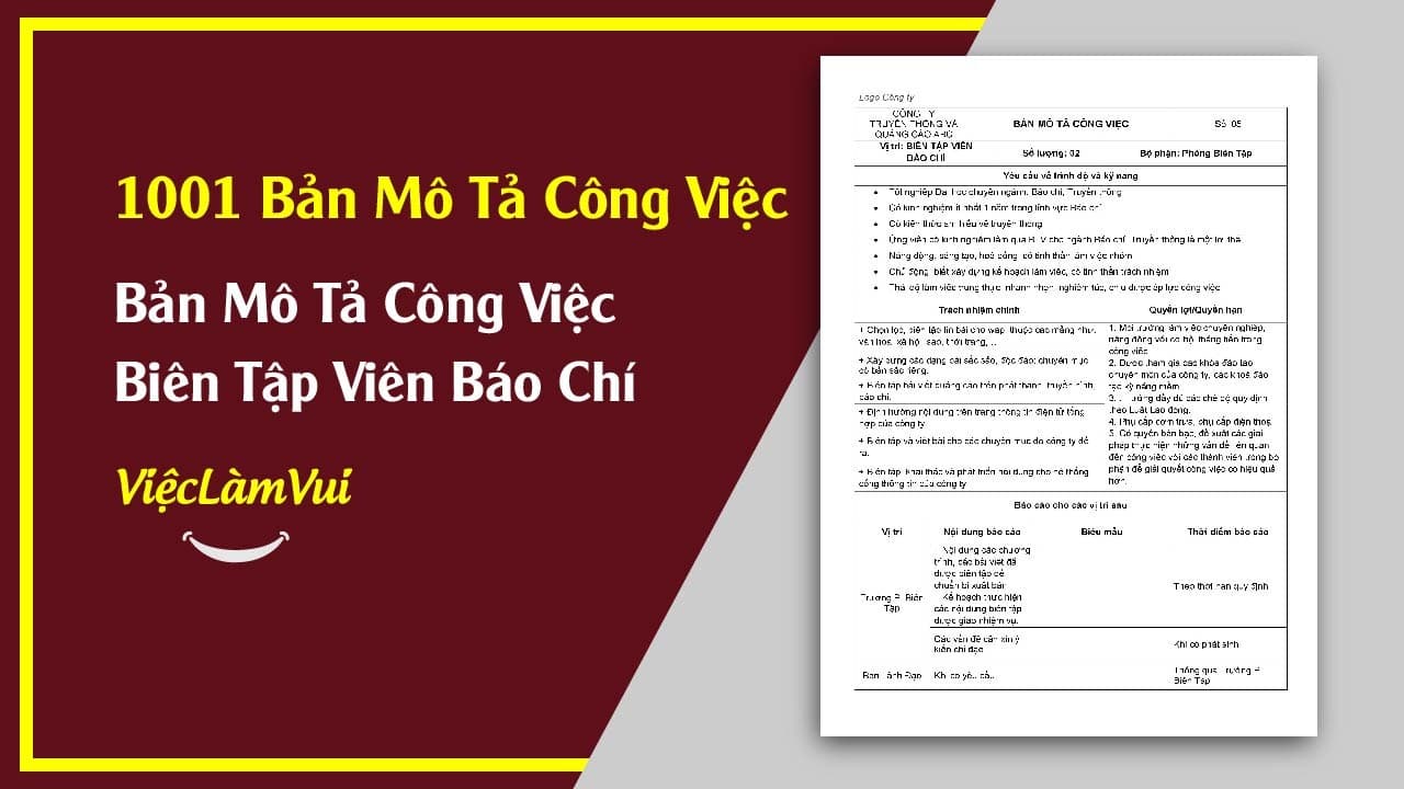 Mẫu Bản Mô Tả Công Việc Biên Tập Viên Báo Chí