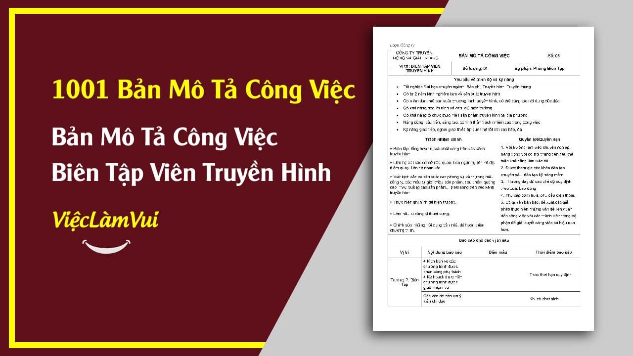 Mẫu Bản Mô Tả Công Việc Biên Tập Viên Truyền Hình