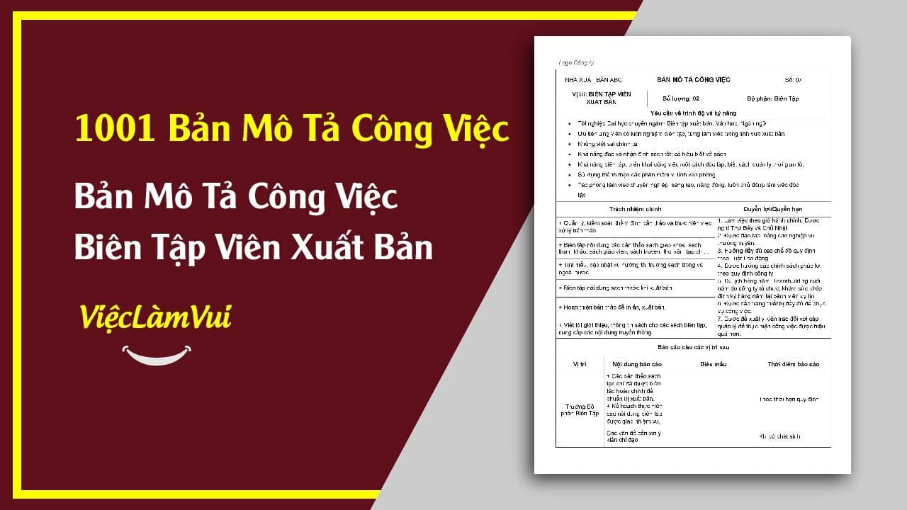 Mẫu Bản Mô Tả Công Việc Biên Tập Viên Xuất Bản