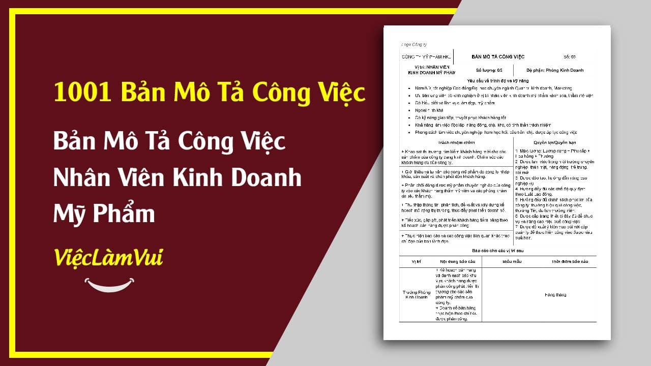 Mẫu Bản Mô Tả Công Việc Nhân Viên Kinh Doanh Mỹ Phẩm