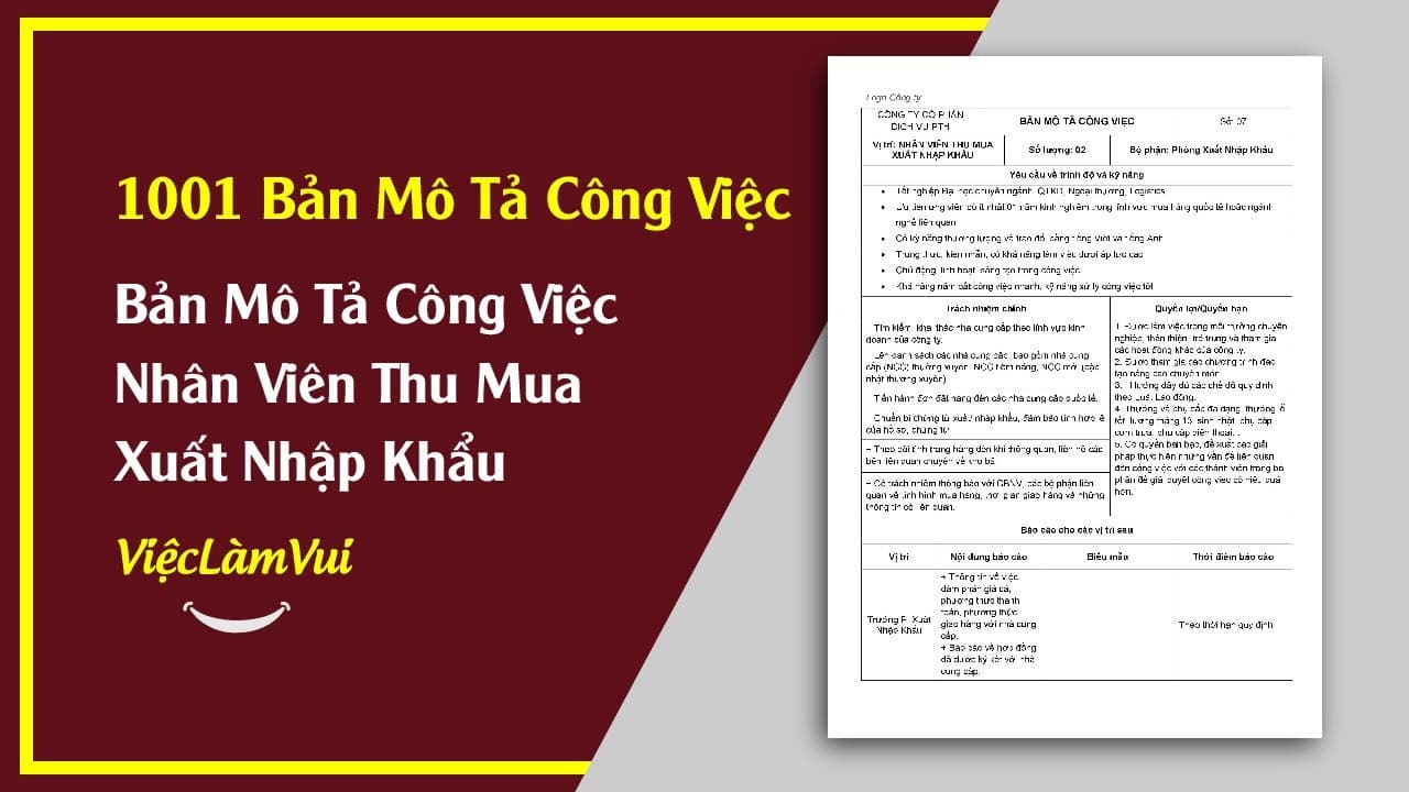 Mẫu Bản Mô Tả Công Việc Nhân Viên Thu Mua Xuất Nhập Khẩu