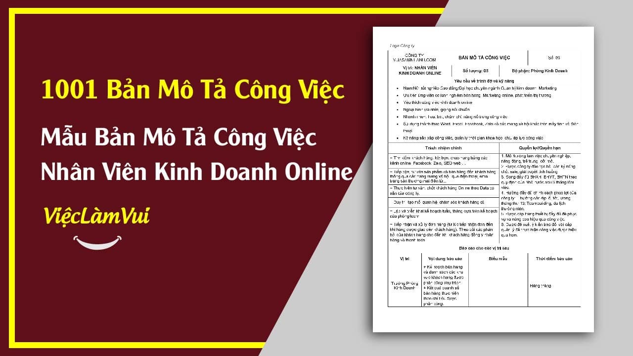 Mẫu Bản Mô Tả Công Việc Nhân Viên Kinh Doanh Online