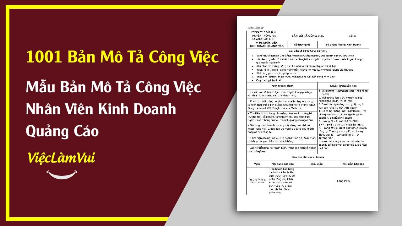 Mẫu Bản Mô Tả Công Việc Nhân Viên Kinh Doanh Quảng Cáo