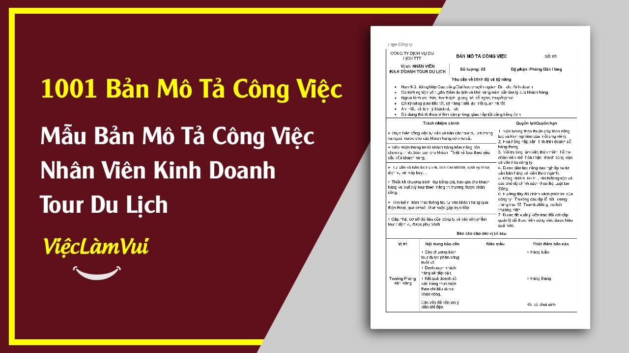 Mẫu Bản Mô Tả Công Việc Nhân Viên Kinh Doanh Tour Du Lịch