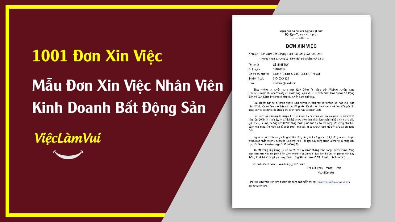 Mẫu Đơn Xin Việc Nhân Viên Kinh Doanh Bất Động Sản