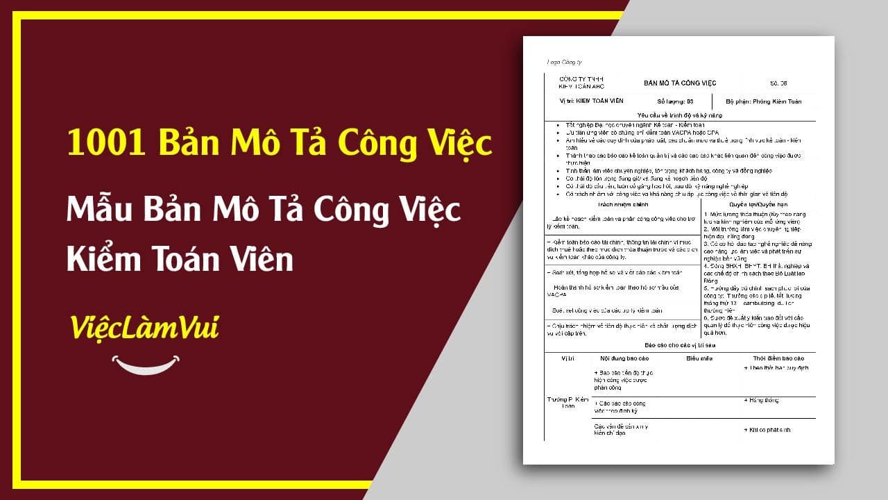 Mẫu Bản Mô Tả Công Việc Kiểm Toán Viên