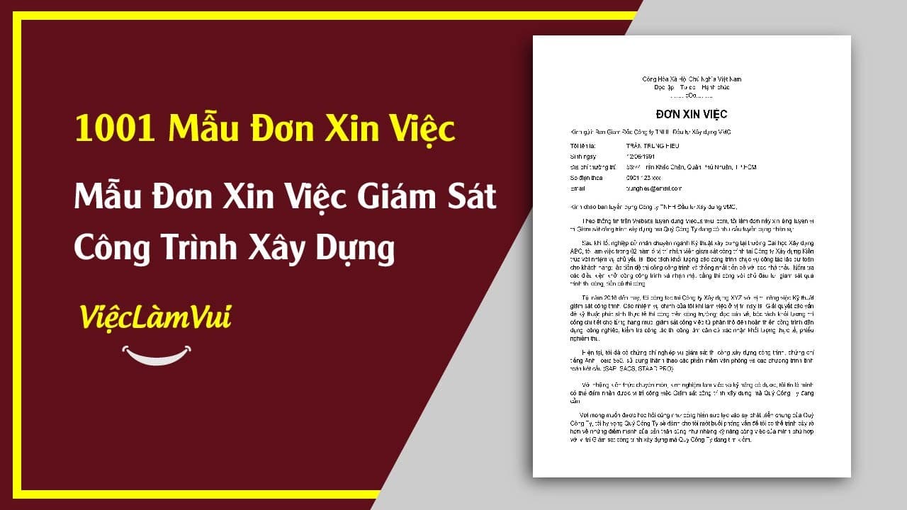 Mẫu Đơn Xin Việc Giám Sát Công Trình Xây Dựng