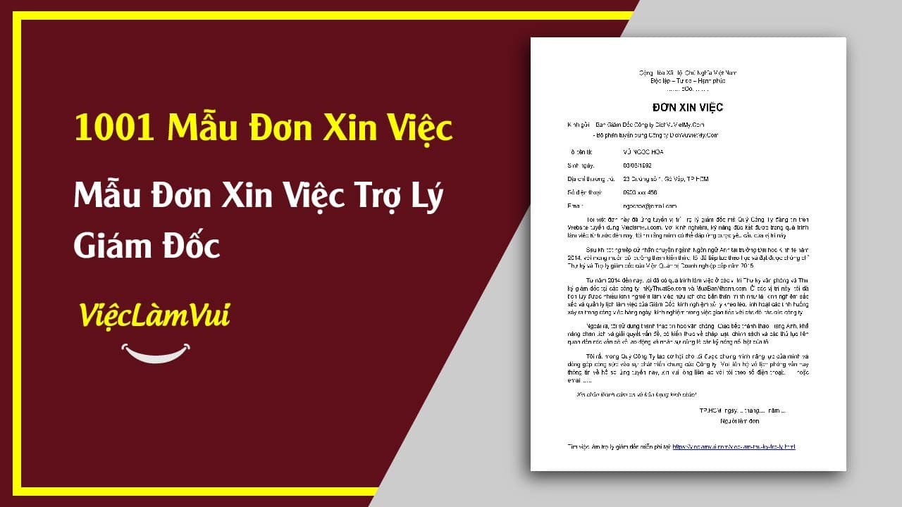 Mẫu Đơn Xin Việc Trợ Lý Giám Đốc