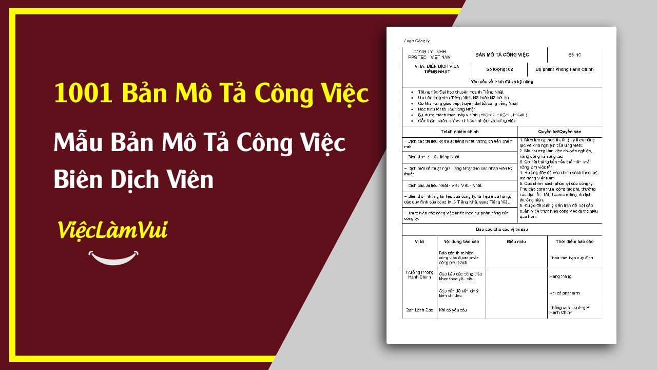 Mẫu Bản Mô Tả Công Việc Biên Dịch Viên