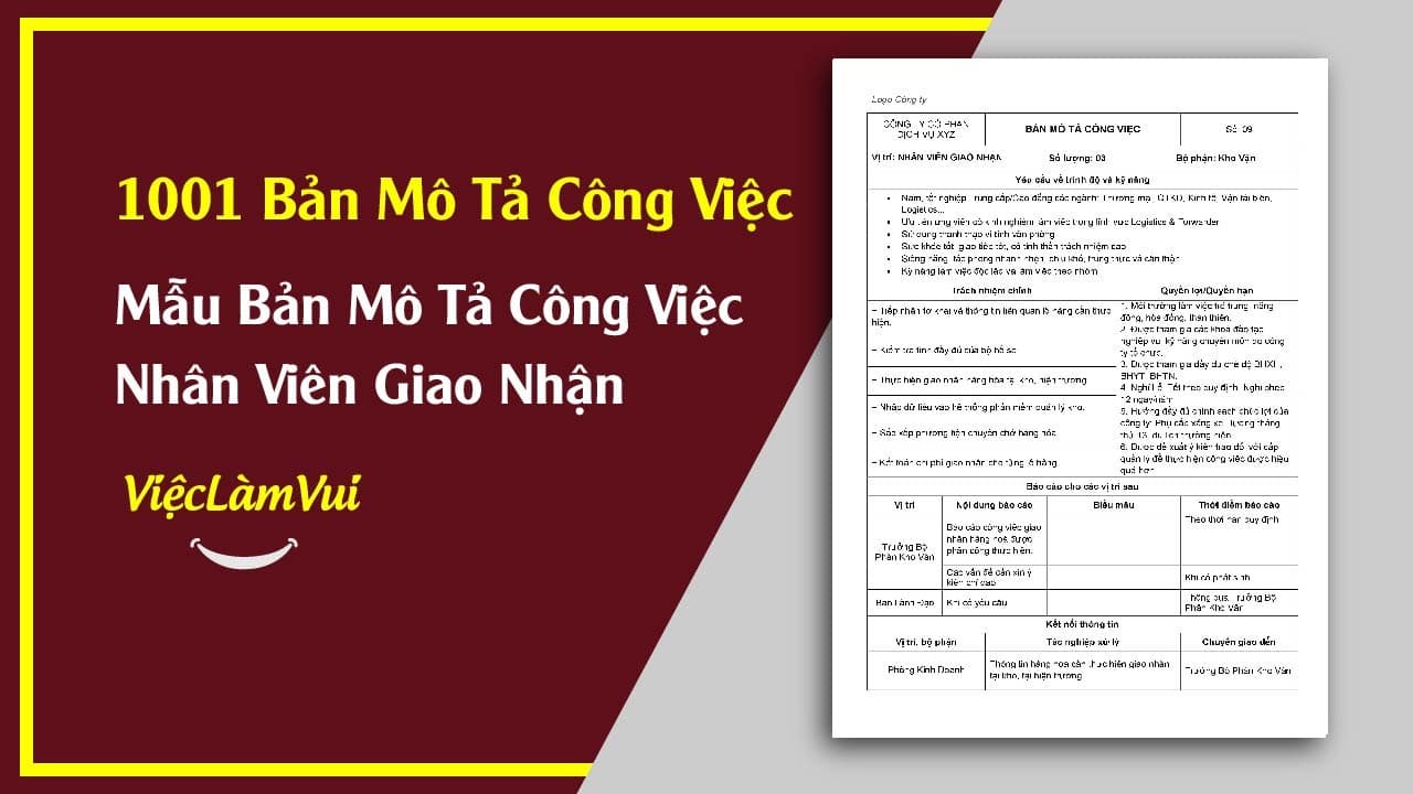 Mẫu Bản Mô Tả Công Việc Nhân Viên Giao Nhận