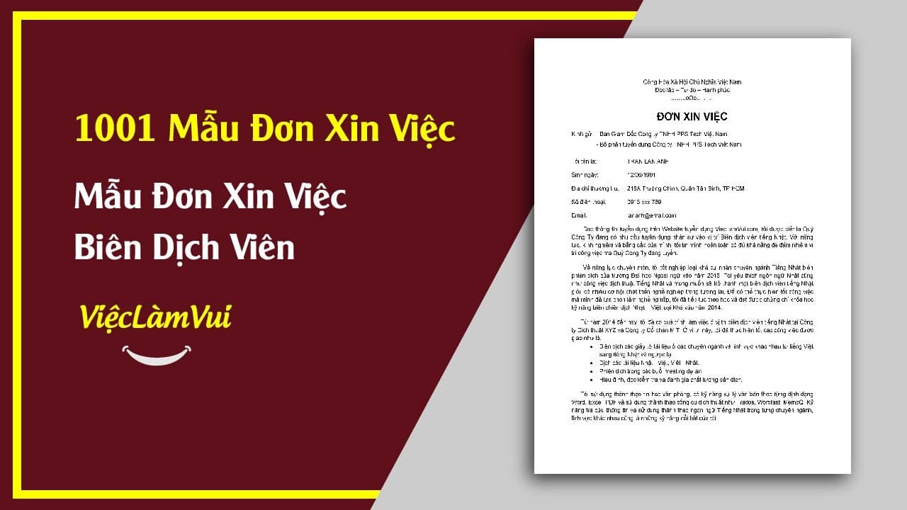 Mẫu Đơn Xin Việc Biên Dịch Viên