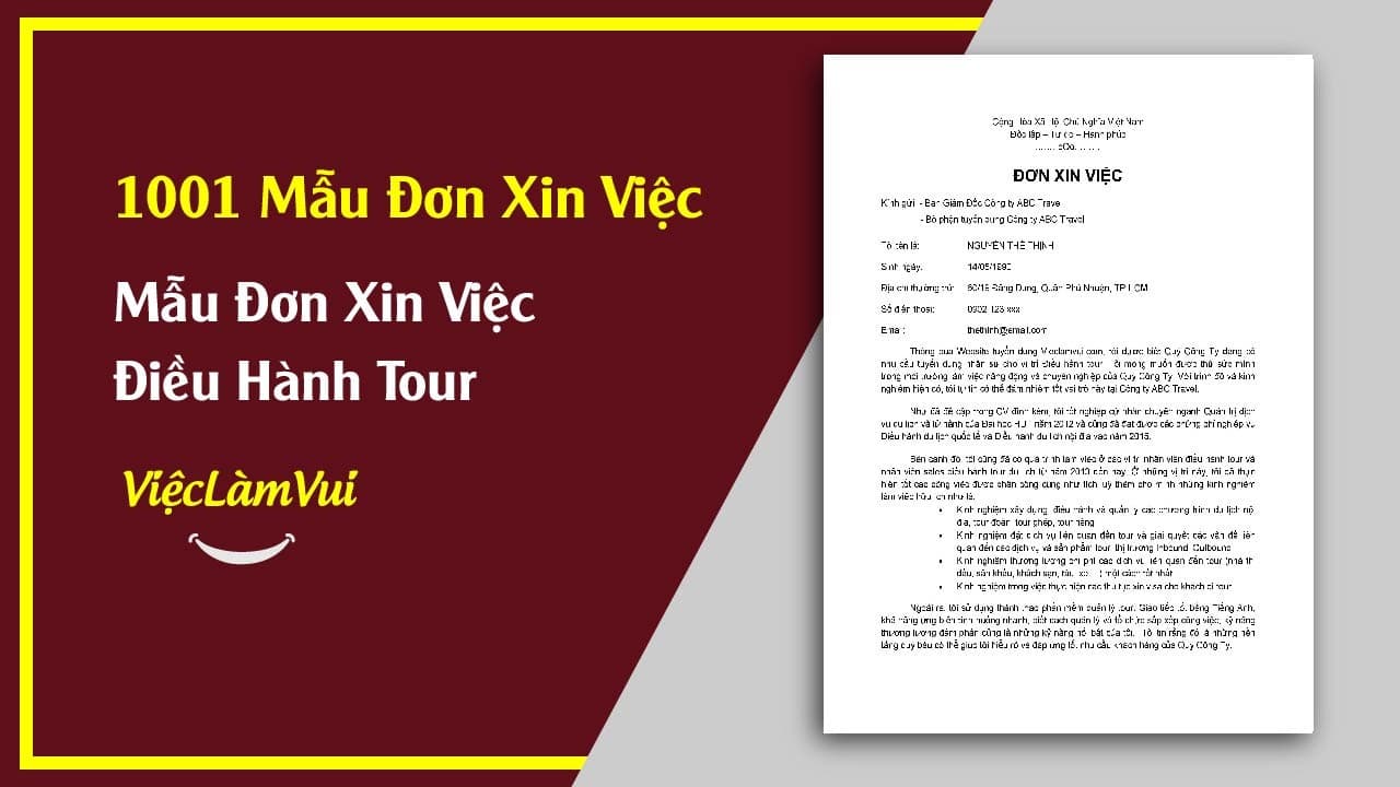 Mẫu Đơn Xin Việc Điều Hành Tour