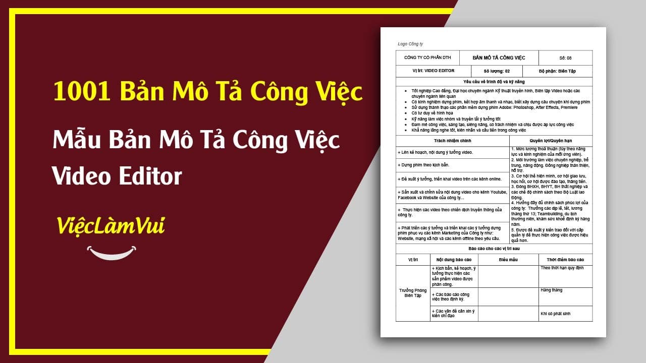 Mẫu Bản Mô Tả Công Việc Video Editor