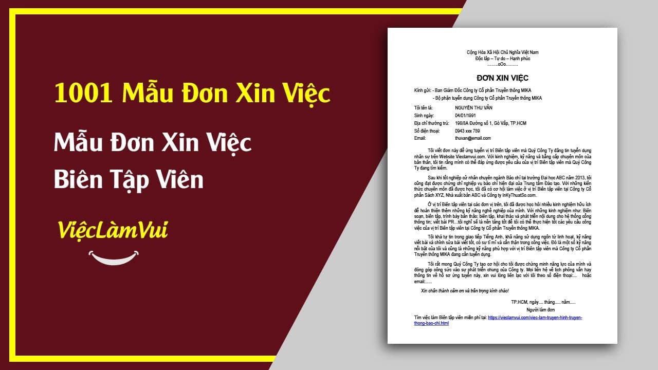 Mẫu Đơn Xin Việc Biên Tập Viên