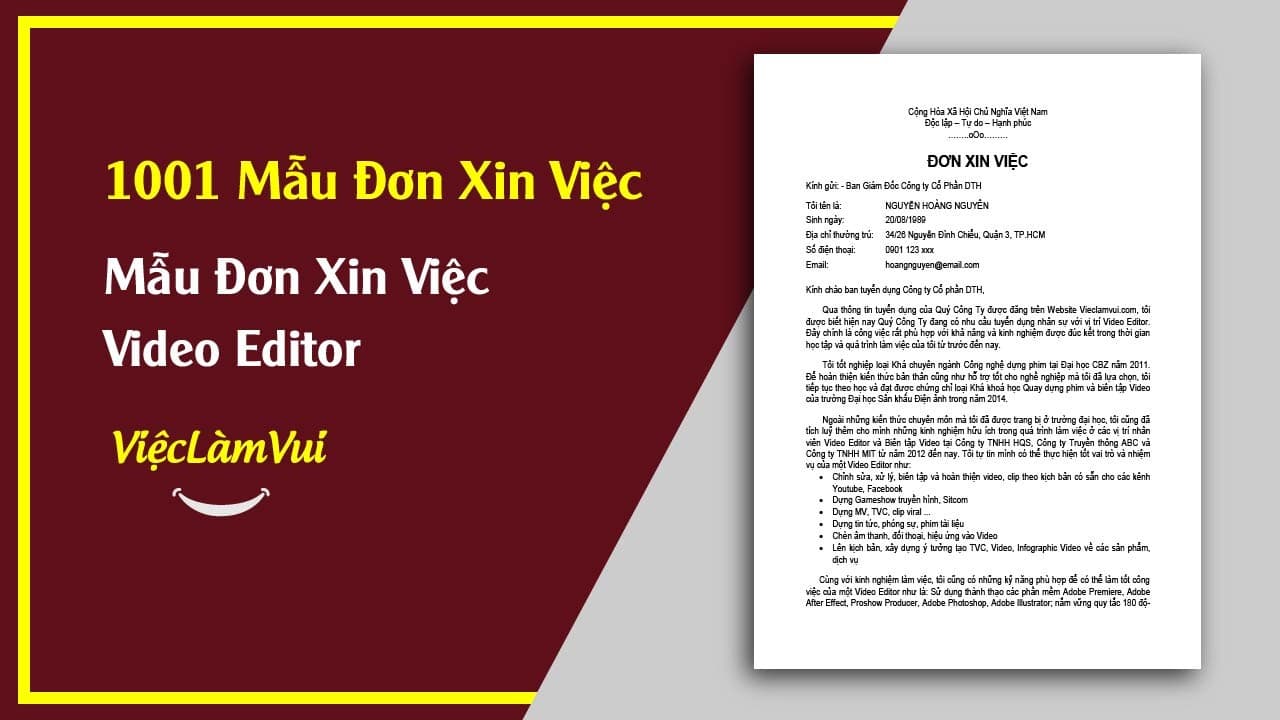 Mẫu Đơn Xin Việc Video Editor