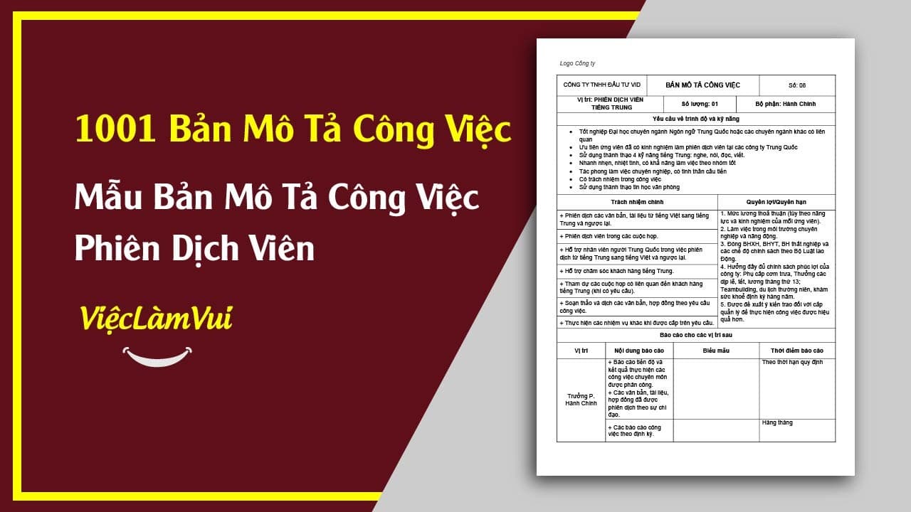 Mẫu Bản Mô Tả Công Việc Phiên Dịch Viên