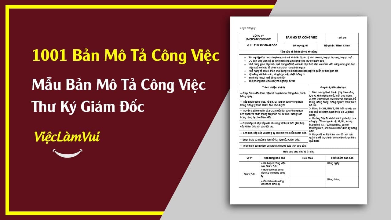 Mẫu Bản Mô Tả Công Việc Thư Ký Giám Đốc