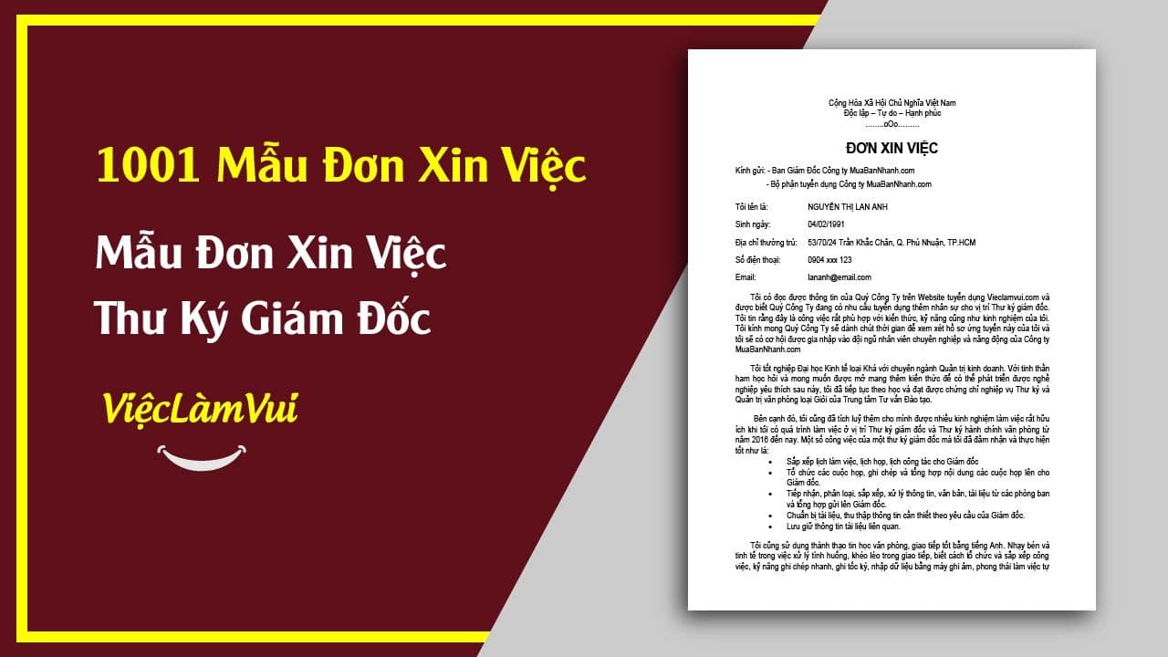 Mẫu Đơn Xin Việc Thư Ký Giám Đốc