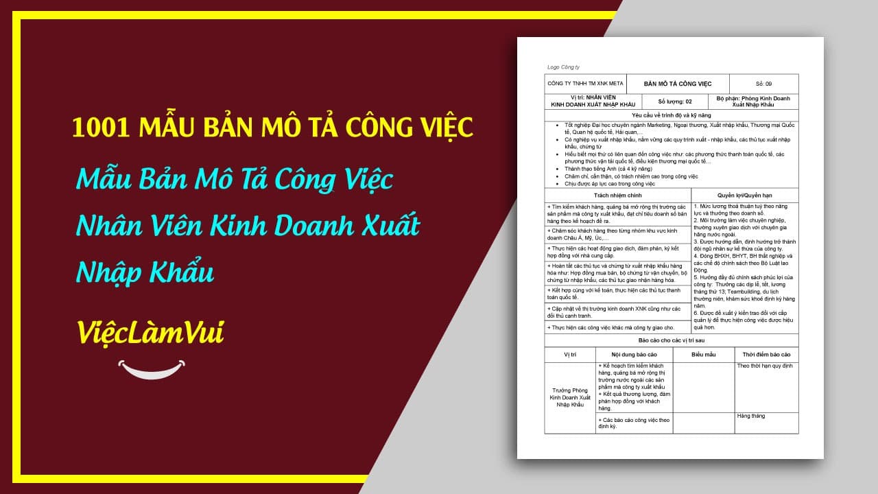 Mẫu Bản Mô Tả Công Việc Nhân Viên Kinh Doanh Xuất Nhập Khẩu