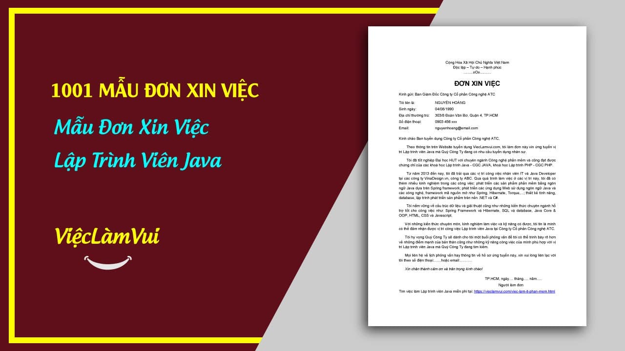 Mẫu Đơn Xin Việc Lập Trình Viên Java