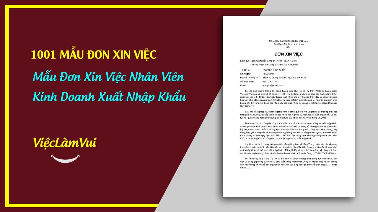 Mẫu Đơn Xin Việc Nhân Viên Kinh Doanh Xuất Nhập Khẩu