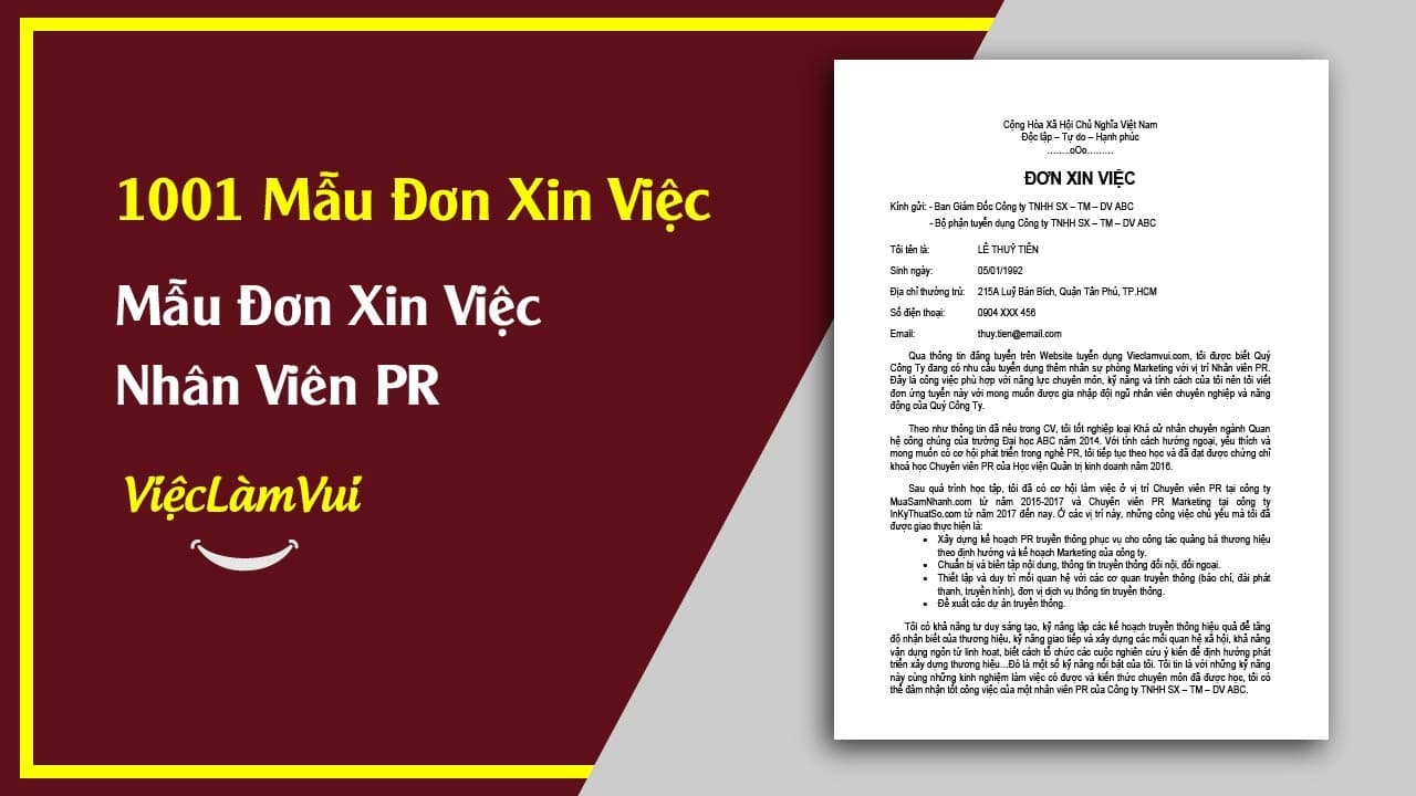 Mẫu Đơn Xin Việc Nhân Viên PR