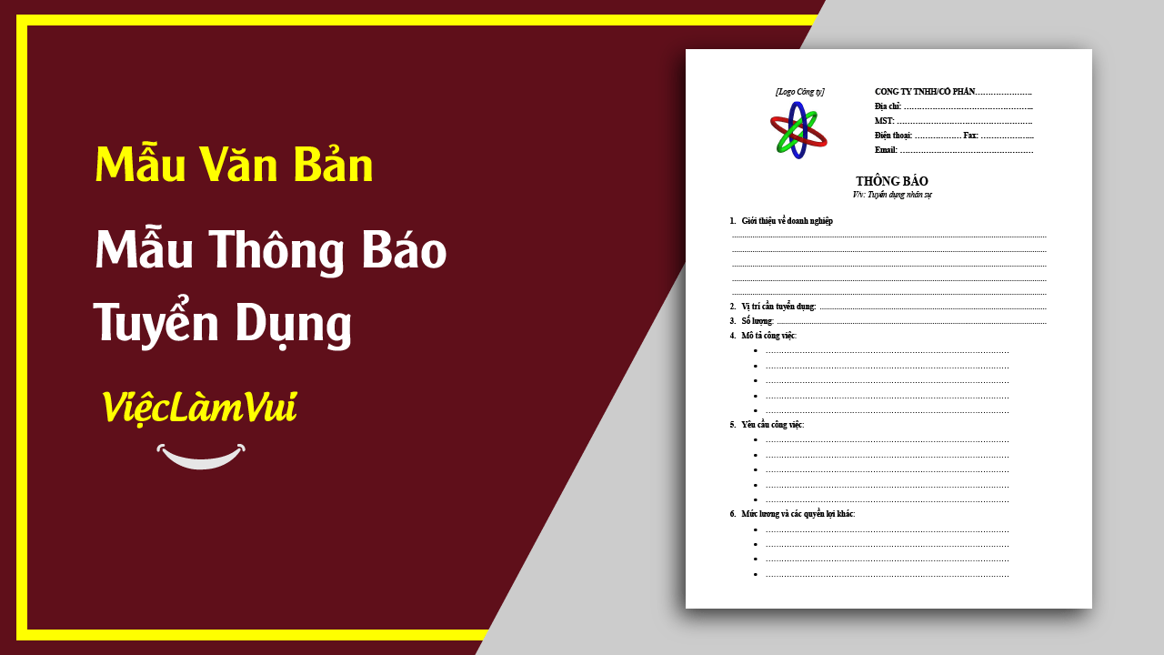 Mẫu Thông Báo Tuyển Dụng