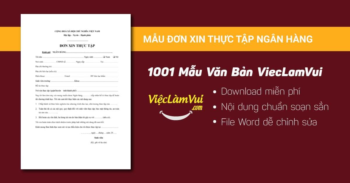 Mẫu đơn xin thực tập ngân hàng