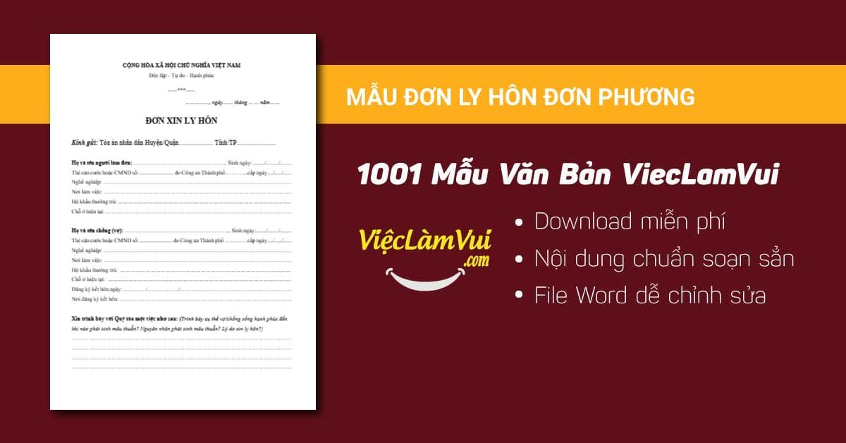 Mẫu đơn ly hôn đơn phương