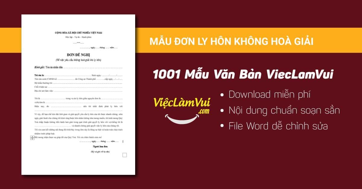 Mẫu đơn ly hôn không hoà giải