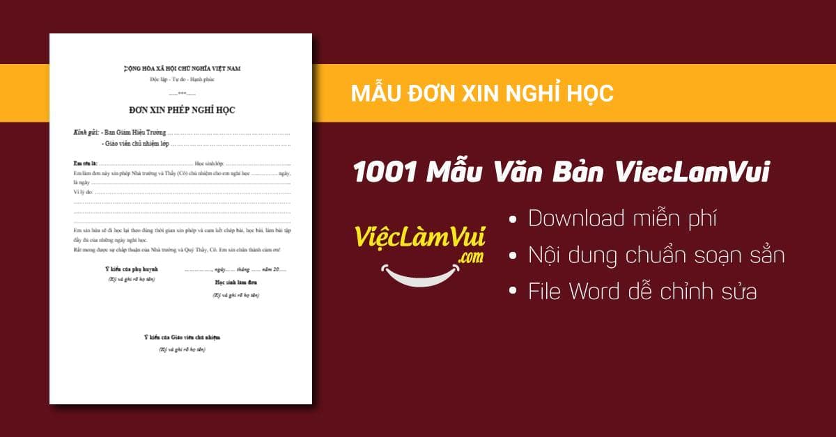 Mẫu đơn xin nghỉ học thông dụng dành cho học sinh, sinh viên