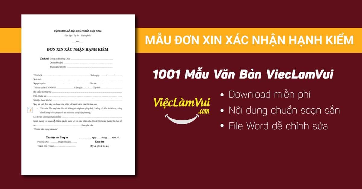 Mẫu đơn xin xác nhận hạnh kiểm mới nhất