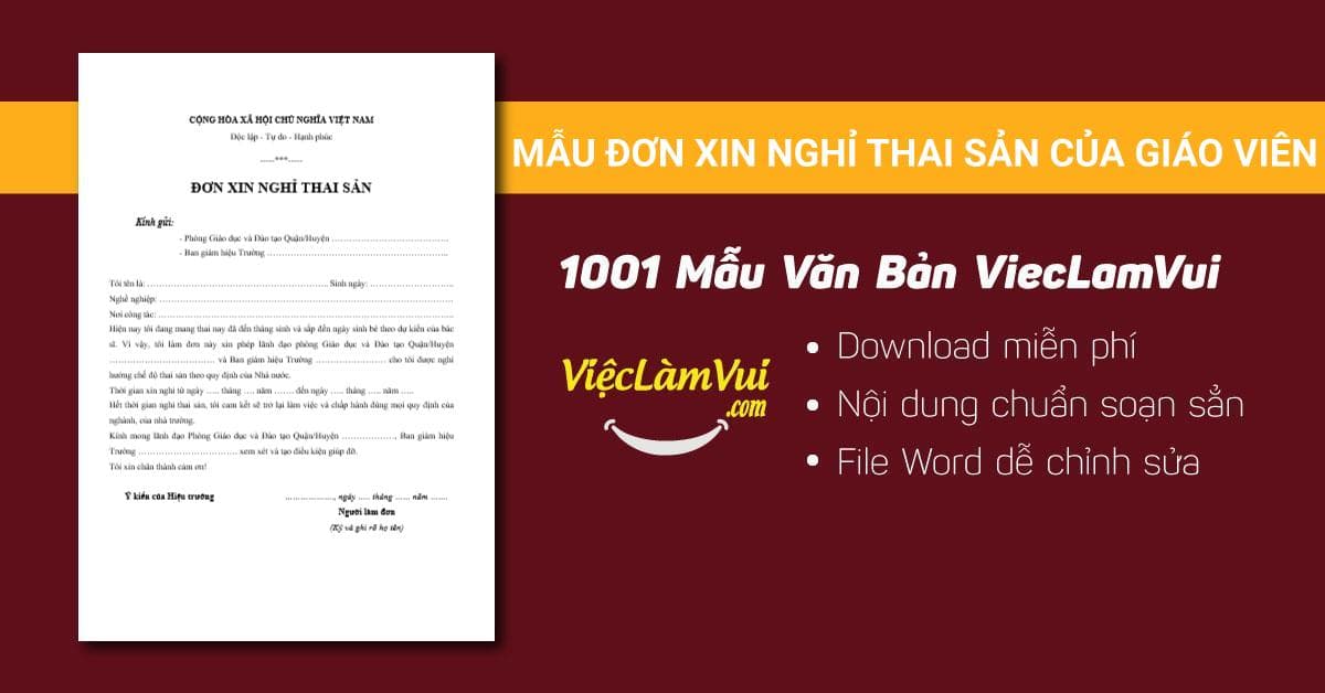 Mẫu đơn xin nghỉ thai sản của giáo viên
