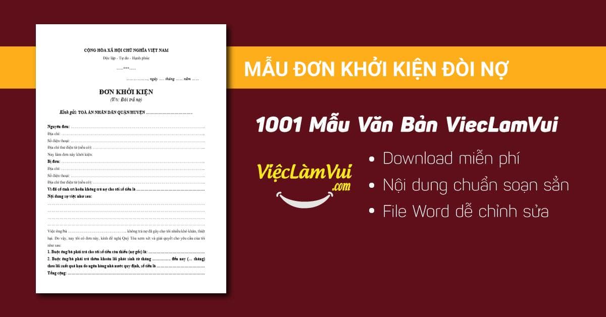 Mẫu đơn khởi kiện đòi nợ