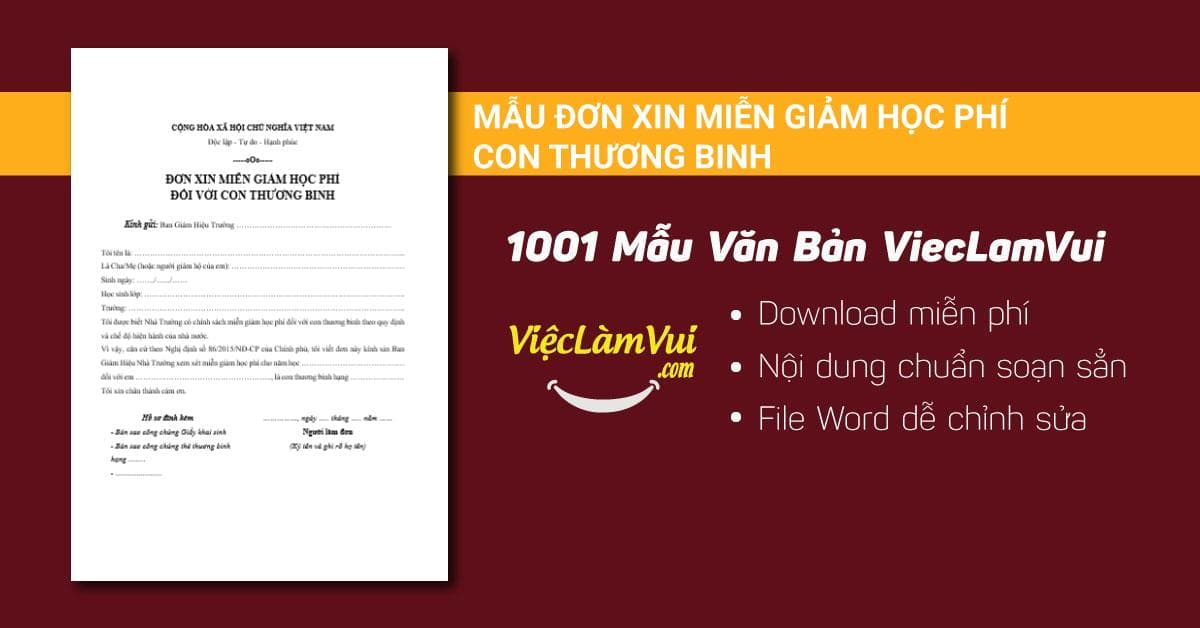 Mẫu đơn xin miễn giảm học phí con thương binh