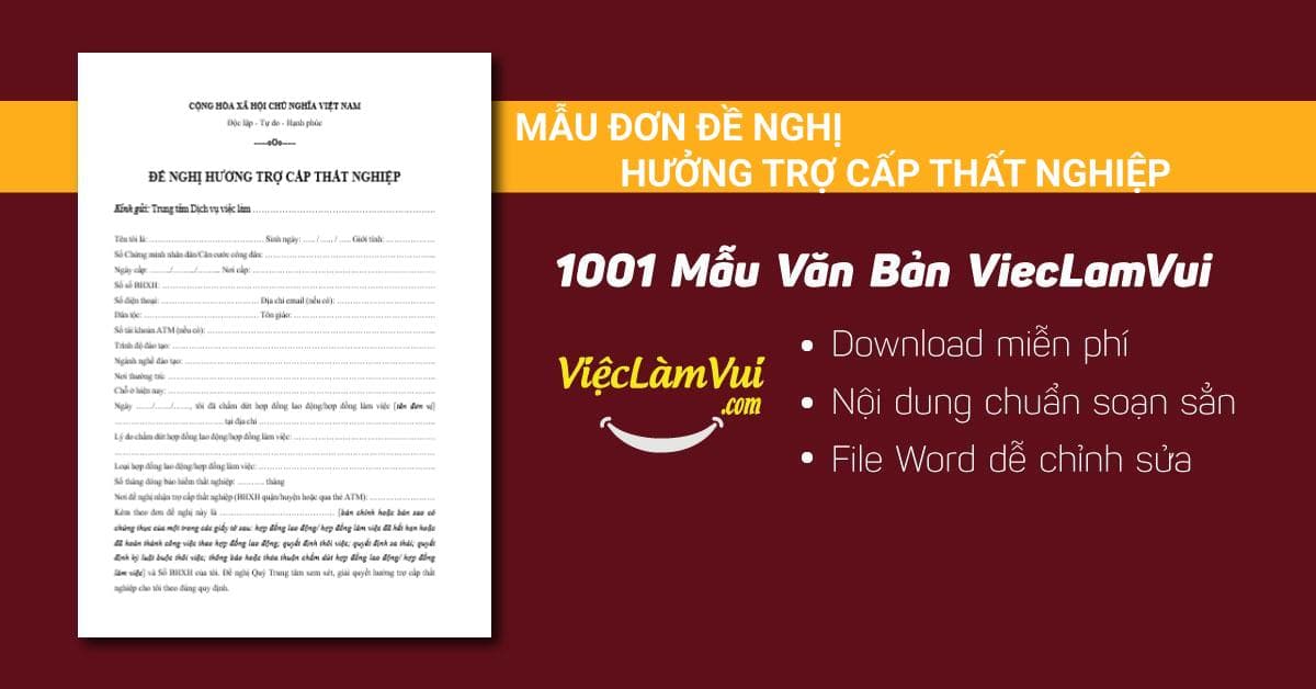 Mẫu đơn đề nghị hưởng trợ cấp thất nghiệp file Word